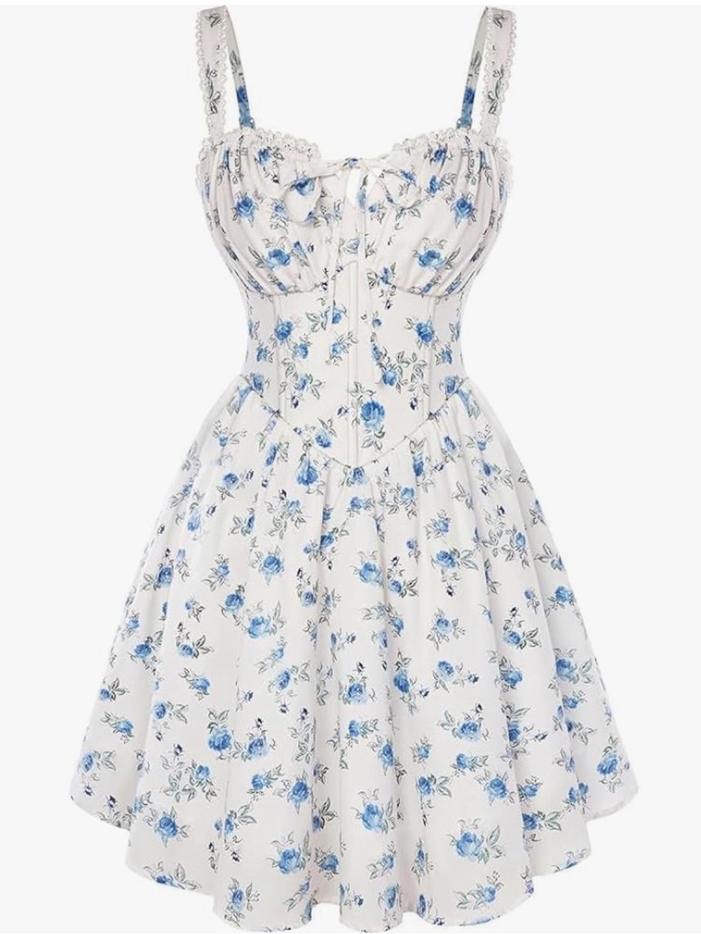 NWOT Blue & White Floral Corset Mini Dress with Pockets | Size XL